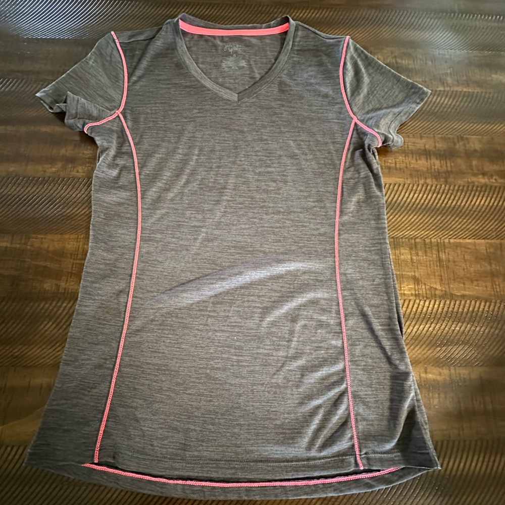 Gray and Pink Fitted Short Sleeve Tee
